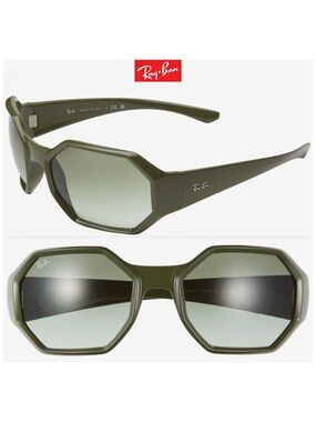 RAY-BAN UNISEX RB4337 64898E MILITARY GREEN GRADIENT OCTAGON SUNGLASSES. 59mm